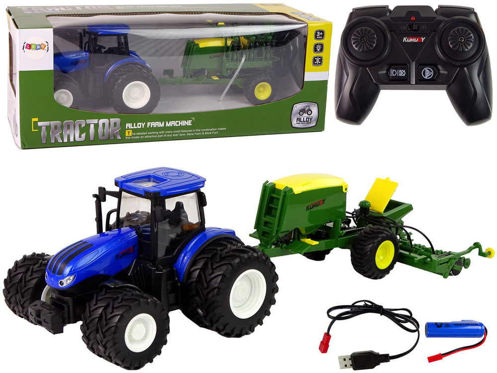 Blue Tractor With Baler