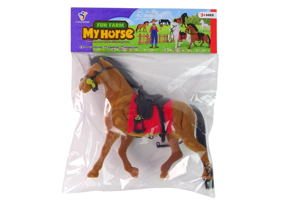 Brown Velvet Horse Red Saddle Figurine