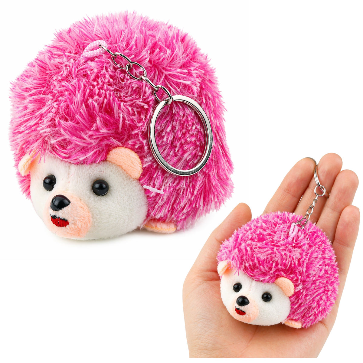 Plush Hedgehog Mascot Keychain Ring Pink 9cm