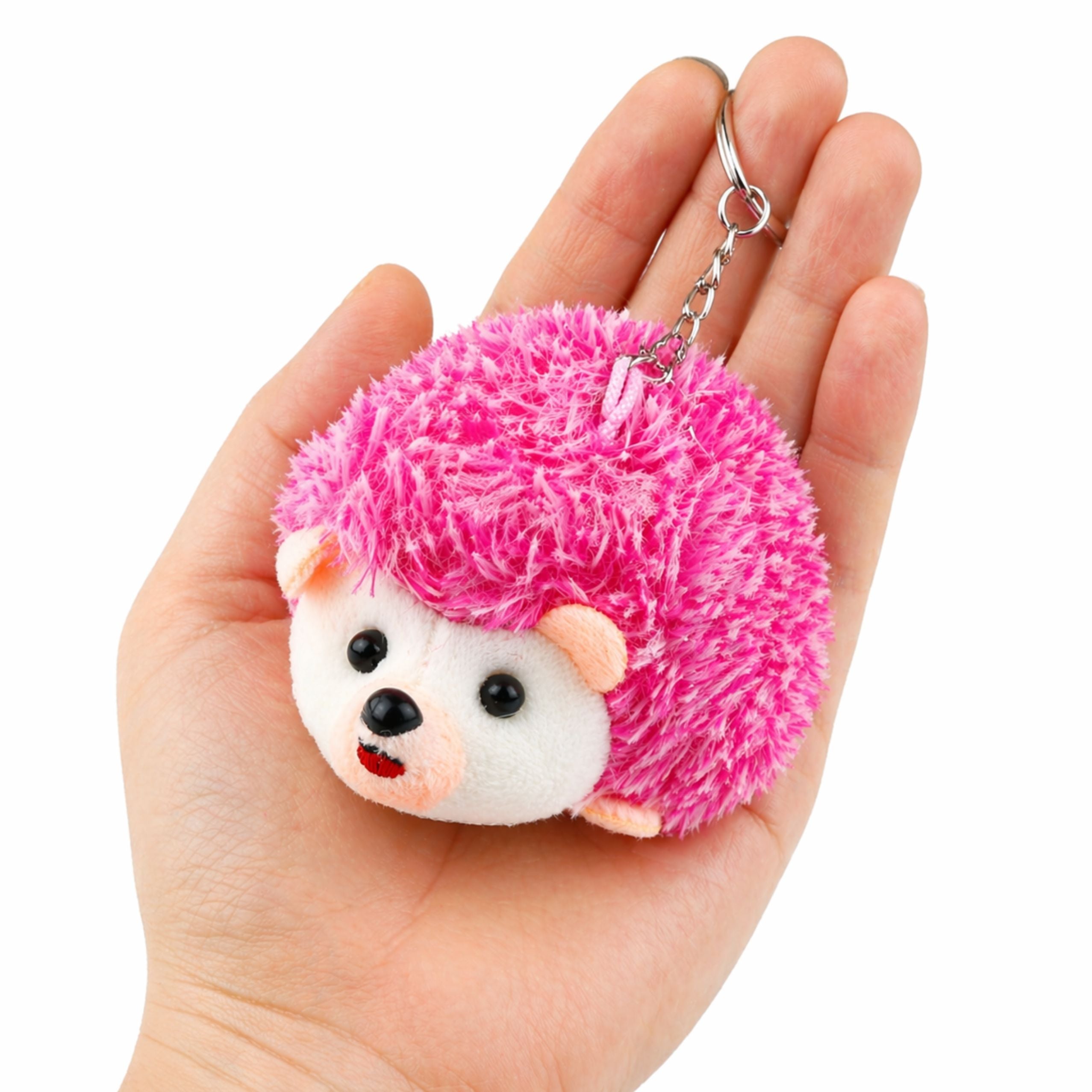 Plush Hedgehog Mascot Keychain Ring Pink 9cm