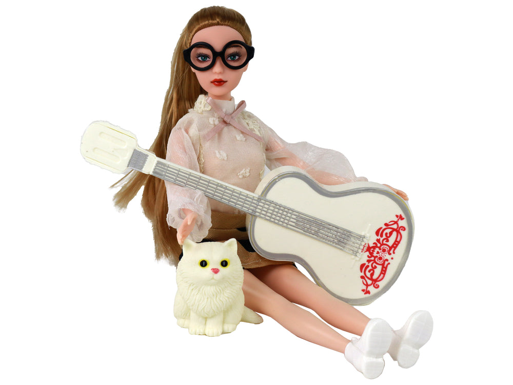 Children's Doll Emily With Guitar Glasses Long Blonde Hair Kitten