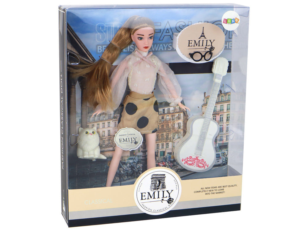 Children's Doll Emily With Guitar Glasses Long Blonde Hair Kitten