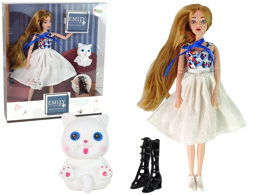 Baby Doll Doll With Cat Long Brown Hair.