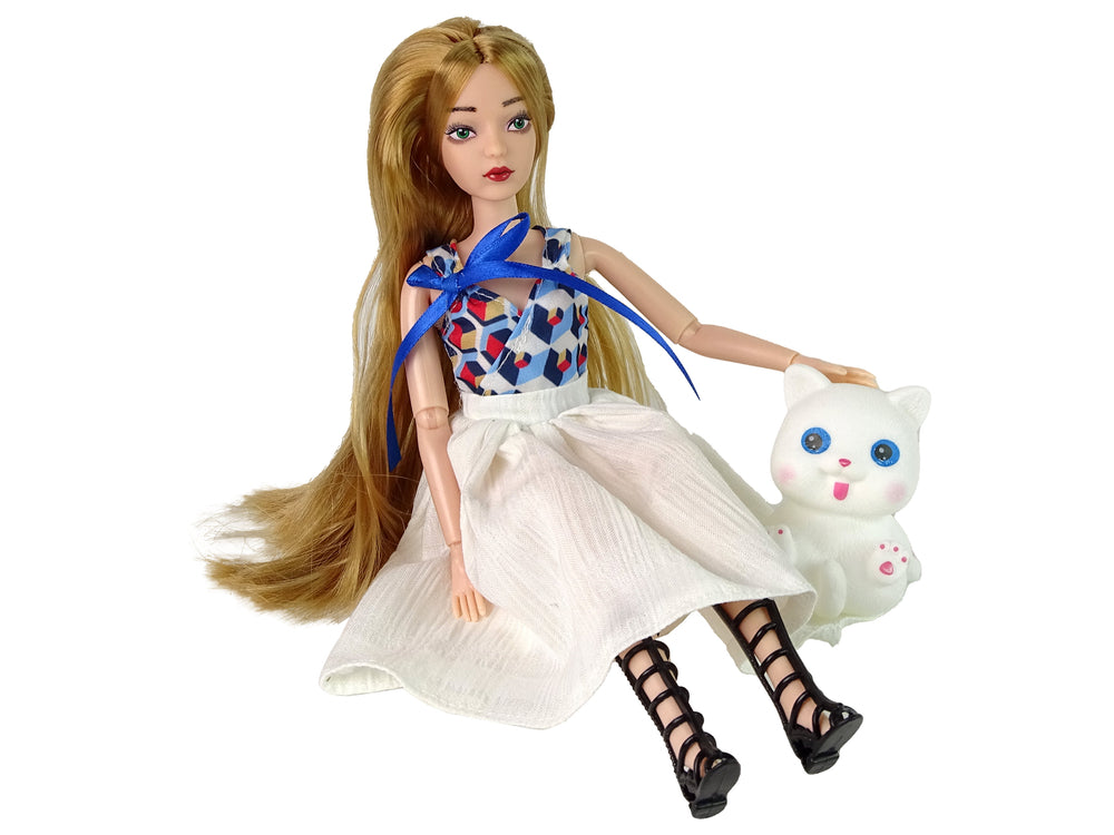 Baby Doll Doll With Cat Long Brown Hair.