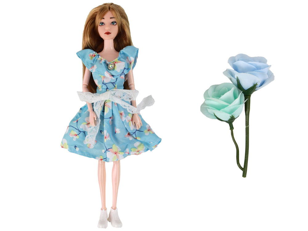 Children's Doll Emily Spring Long Hair Blue Flower Dress