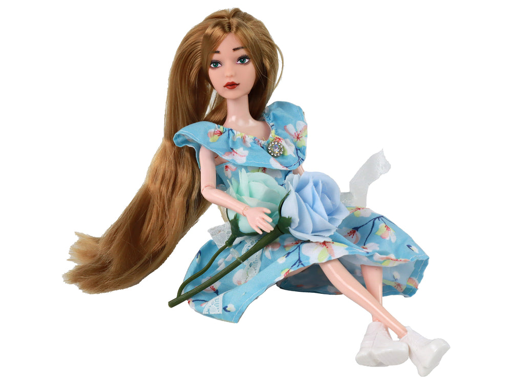 Children's Doll Emily Spring Long Hair Blue Flower Dress