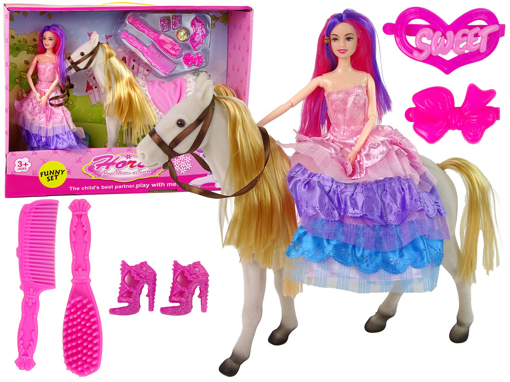 Princess Doll With White Pony Figures Accessories.