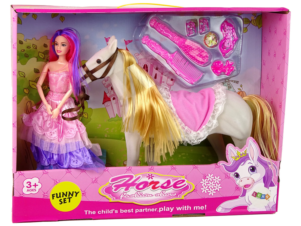 Princess Doll With White Pony Figures Accessories.