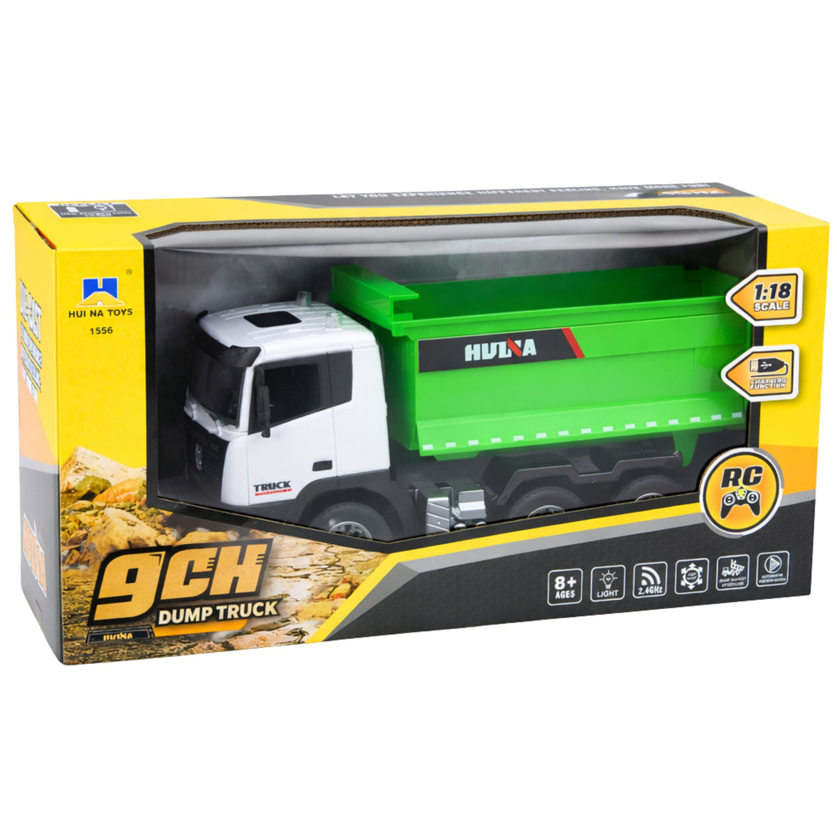Huina Rc fjernbetjening dumper grøn 1:18