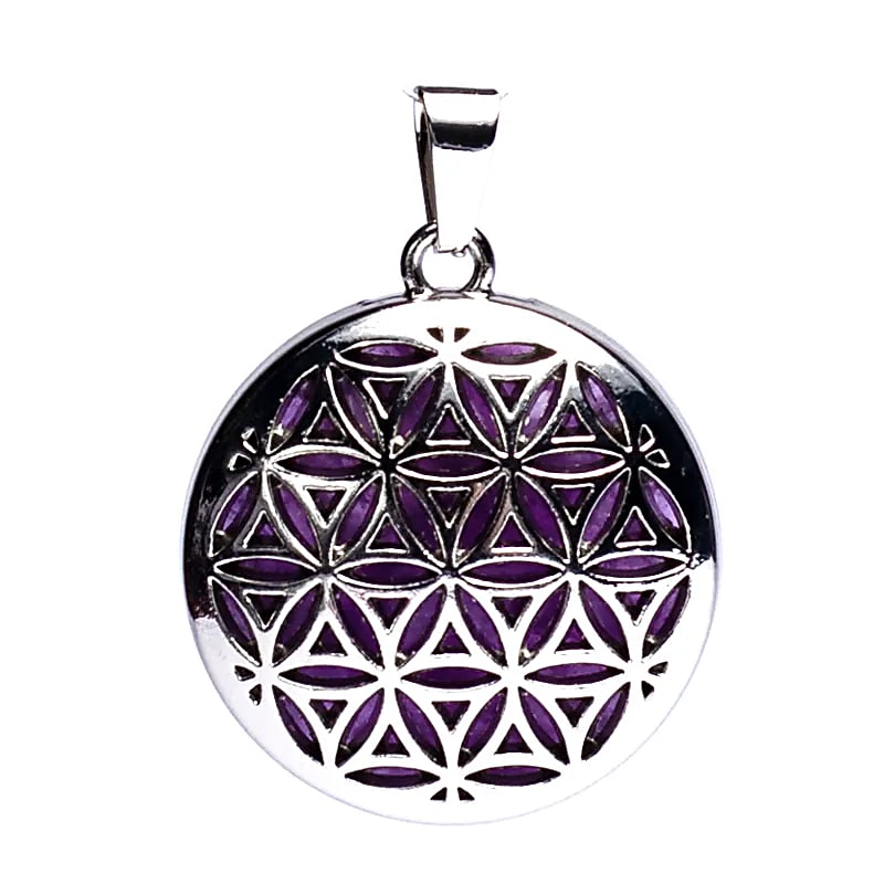 Flower Of Life Pendant With Amethyst --package Of 3 Pcs - 3cm