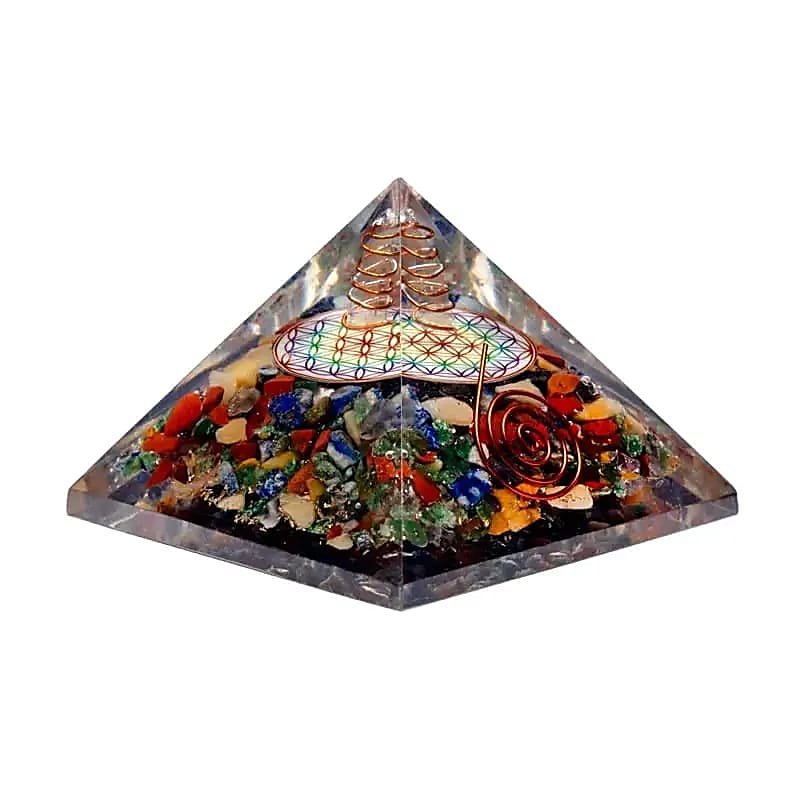 Flower Of Life Chakra Pyramide Med Krystalspids - 7x7x6cm