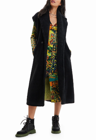 Desigual Abrig Cameron Women Waistcoatblack Wool Blend Fluffy Double Breasted
