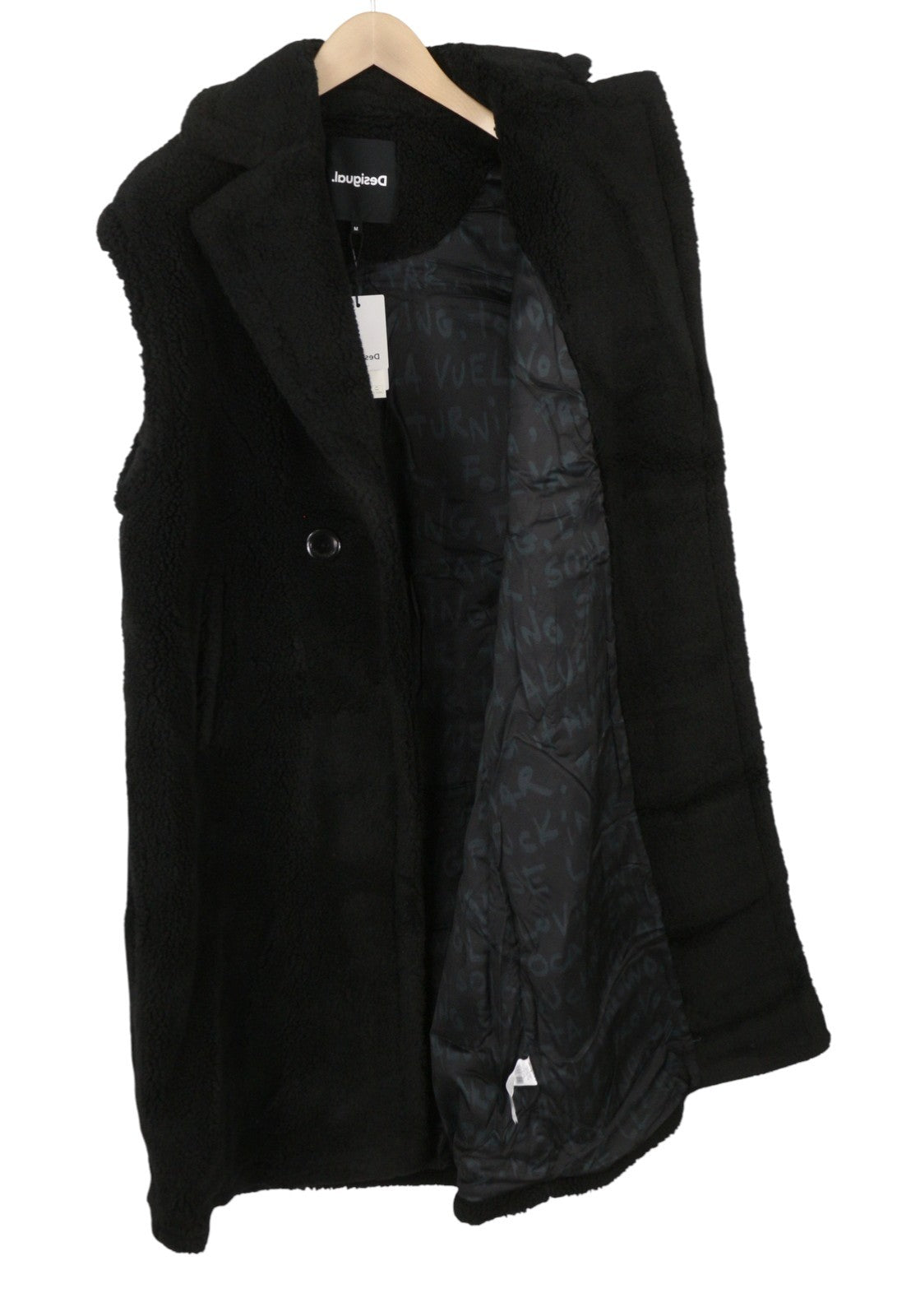 Desigual Abrig Cameron Women Waistcoatblack Wool Blend Fluffy Double Breasted