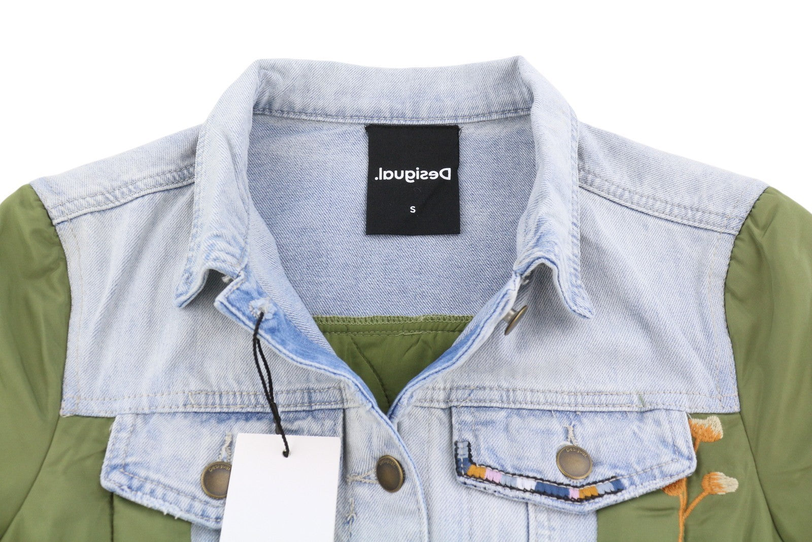 Desigual Chaq New Port Beach Giacca da donna in denim con foglie ricamate abbottonata