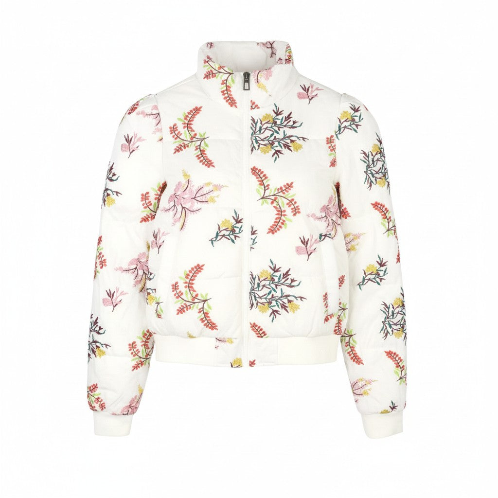 Desigual Padded Nicole Giacca da donna con foglie ricamate bianche Full Zip
