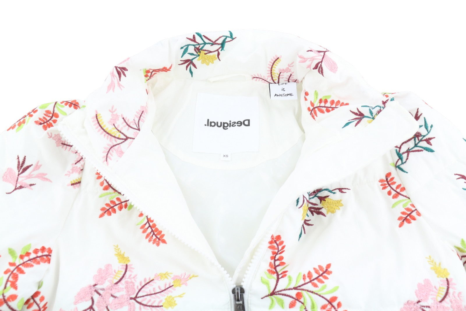 Desigual Padded Nicole Giacca da donna con foglie ricamate bianche Full Zip
