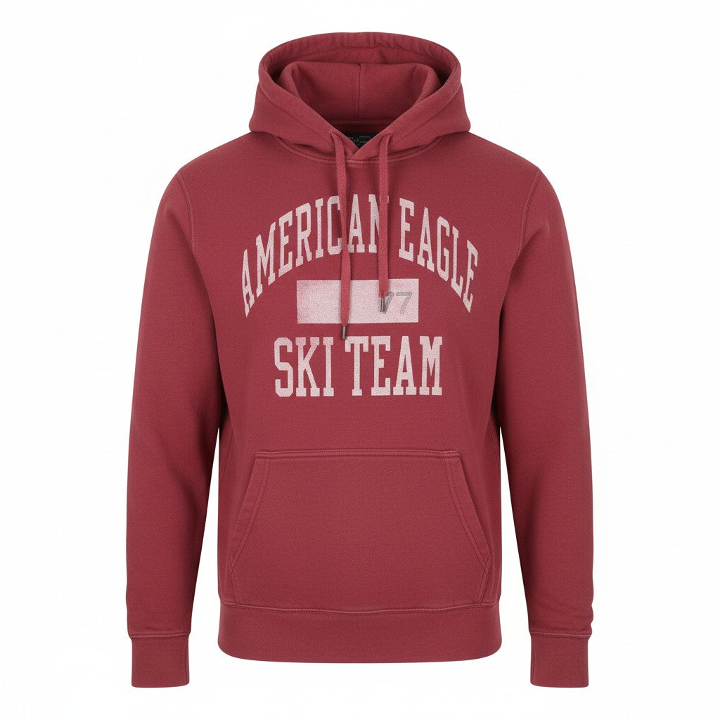 American Eagle Outfitters Uomo Felpa con cappuccio rossa Tasca a marsupio oversize da indossare
