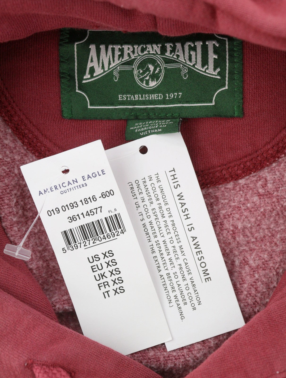 American Eagle Outfitters Uomo Felpa con cappuccio rossa Tasca a marsupio oversize da indossare