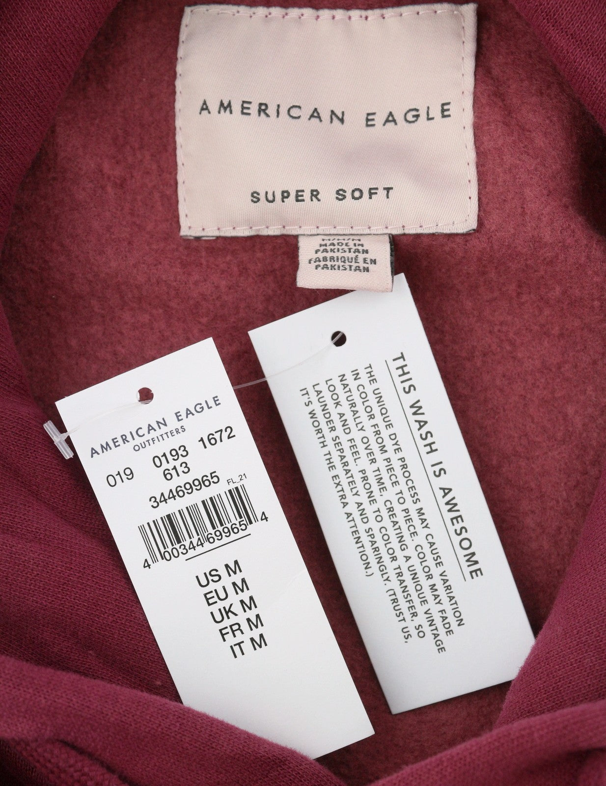 Felpa con cappuccio da uomo American Eagle Outfitters, tasca a marsupio rossa sbiadita, morbida da indossare