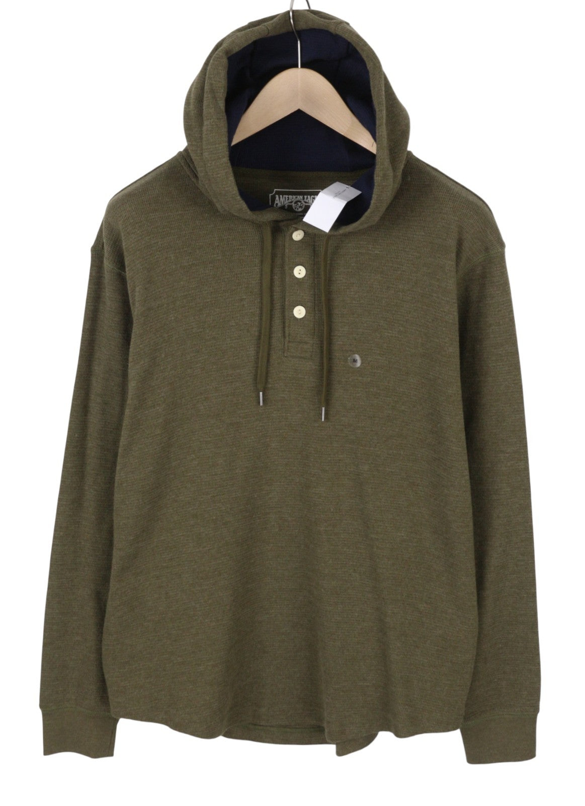 Felpa con cappuccio da uomo American Eagle Outfitters, mezzo bottone verde scuro kaki