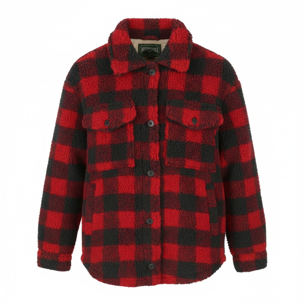 American Eagle Outfitters Giacca da donna morbida con bottoni a quadri rossi