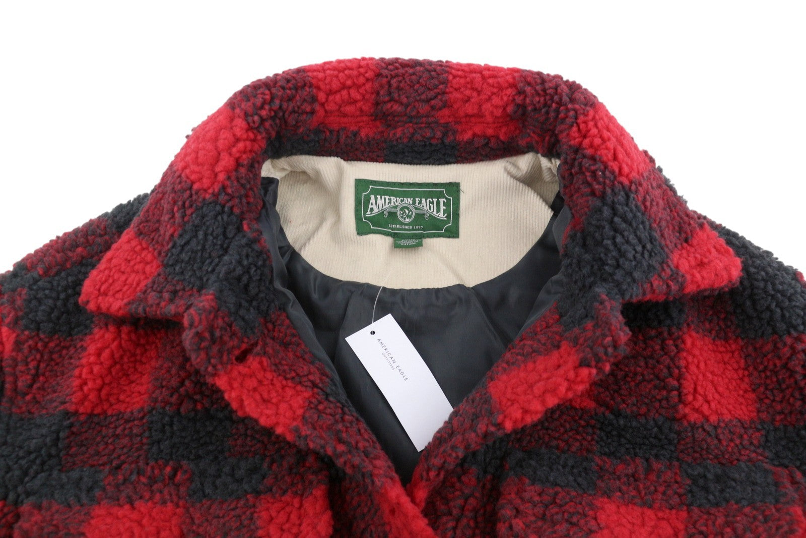American Eagle Outfitters Giacca da donna morbida con bottoni a quadri rossi