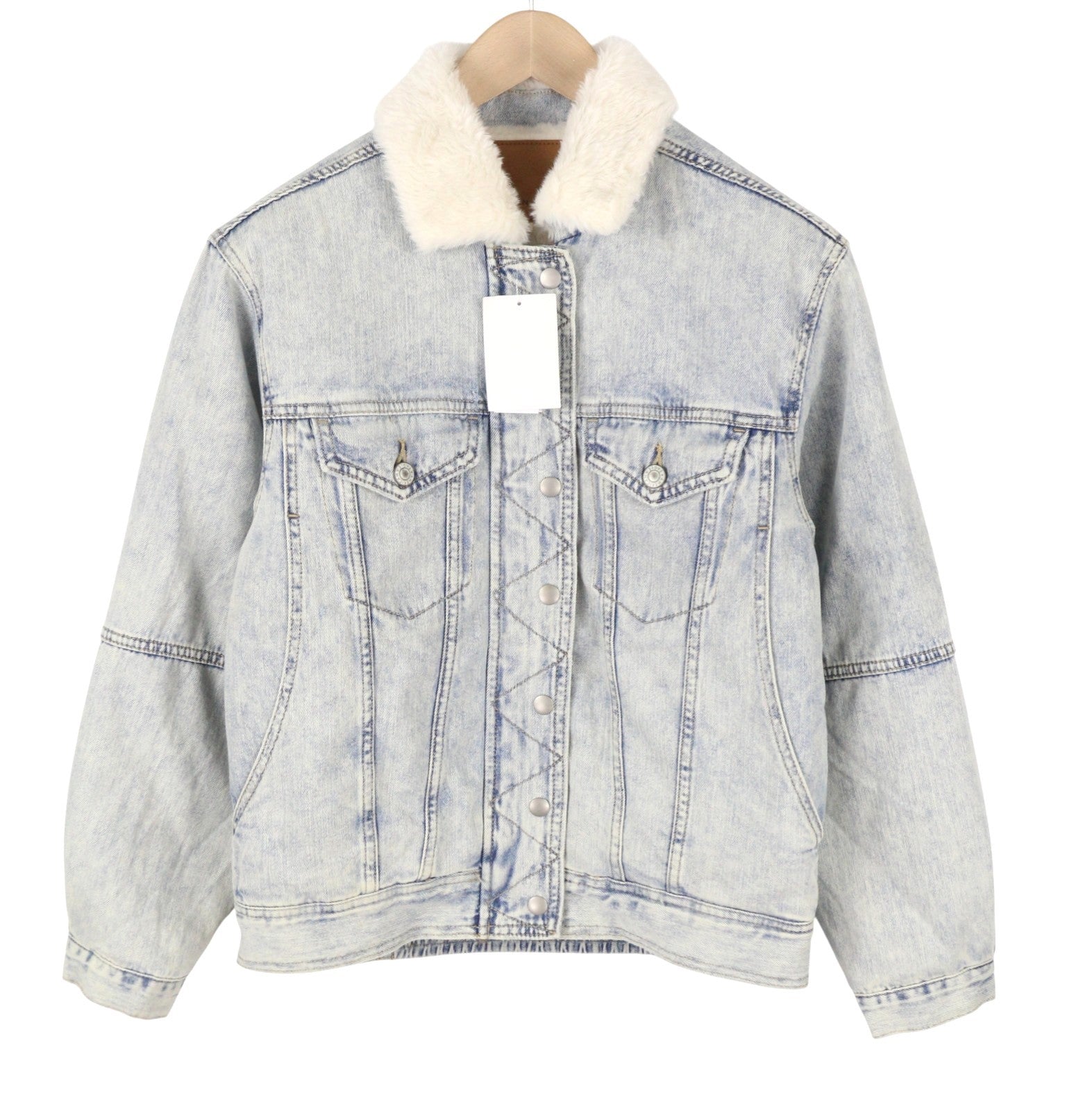 American Eagle Outfitters Damejakkeblå Faded Sherpa Lined Denim Trucker