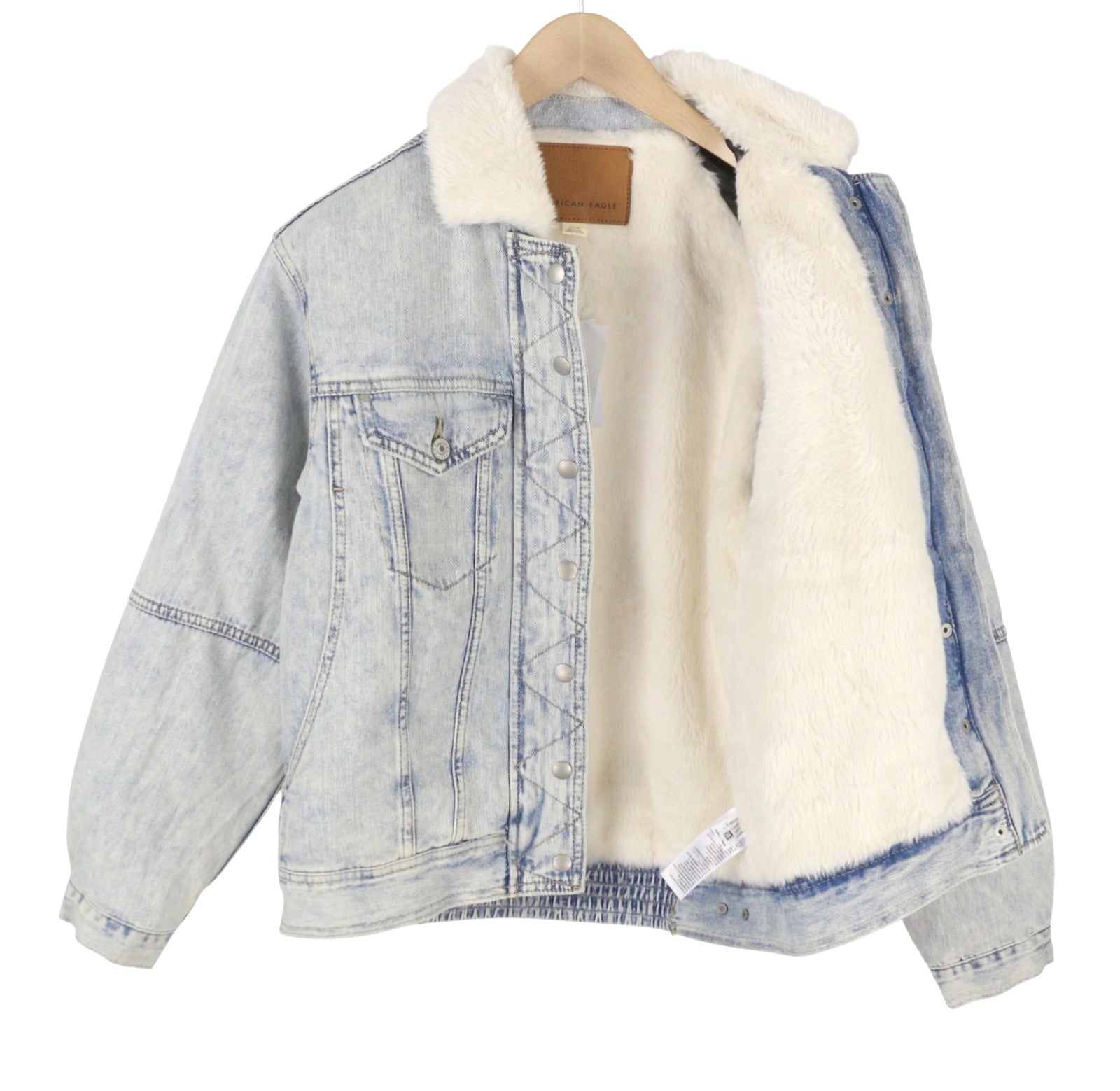 American Eagle Outfitters Damejakkeblå Faded Sherpa Lined Denim Trucker