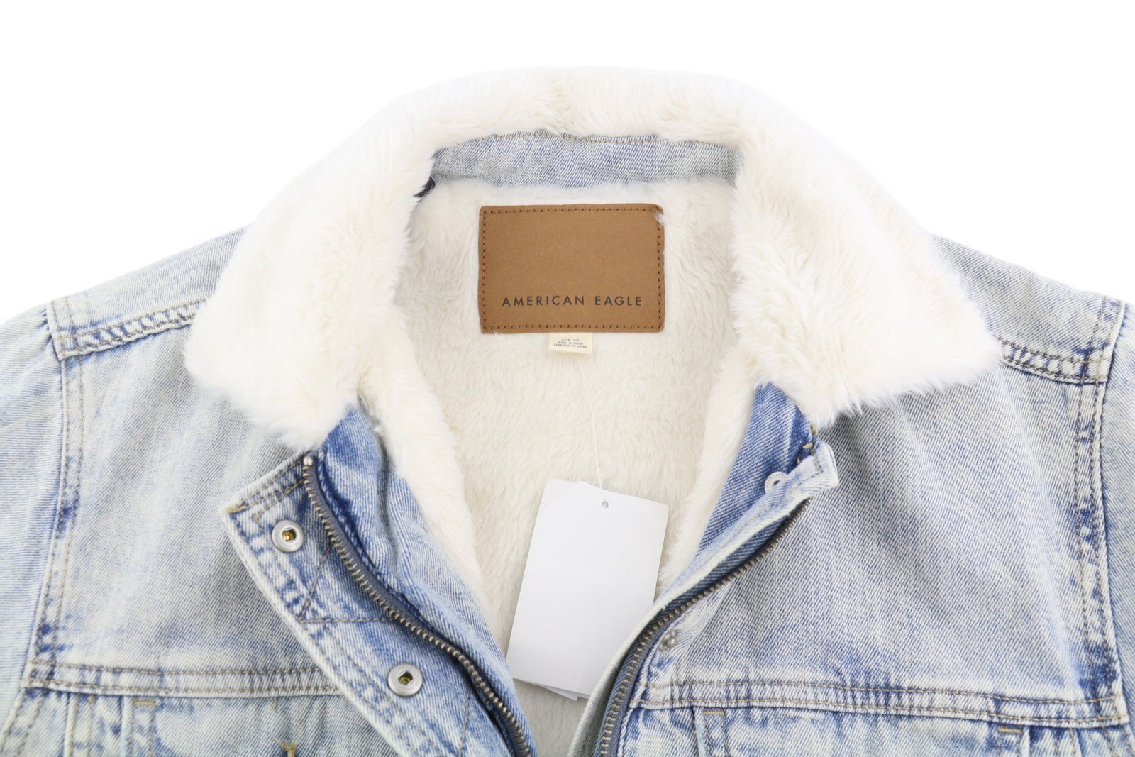 American Eagle Outfitters Damejakkeblå Faded Sherpa Lined Denim Trucker