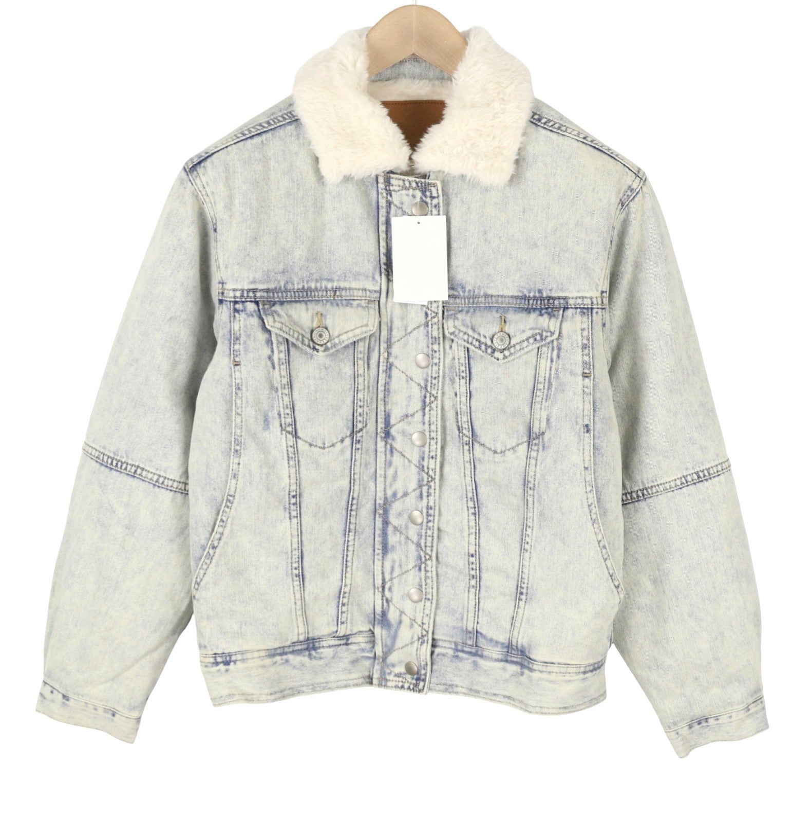 American Eagle Outfitters Women Jacketblue Faded Sherpa Lined Denim Trucker