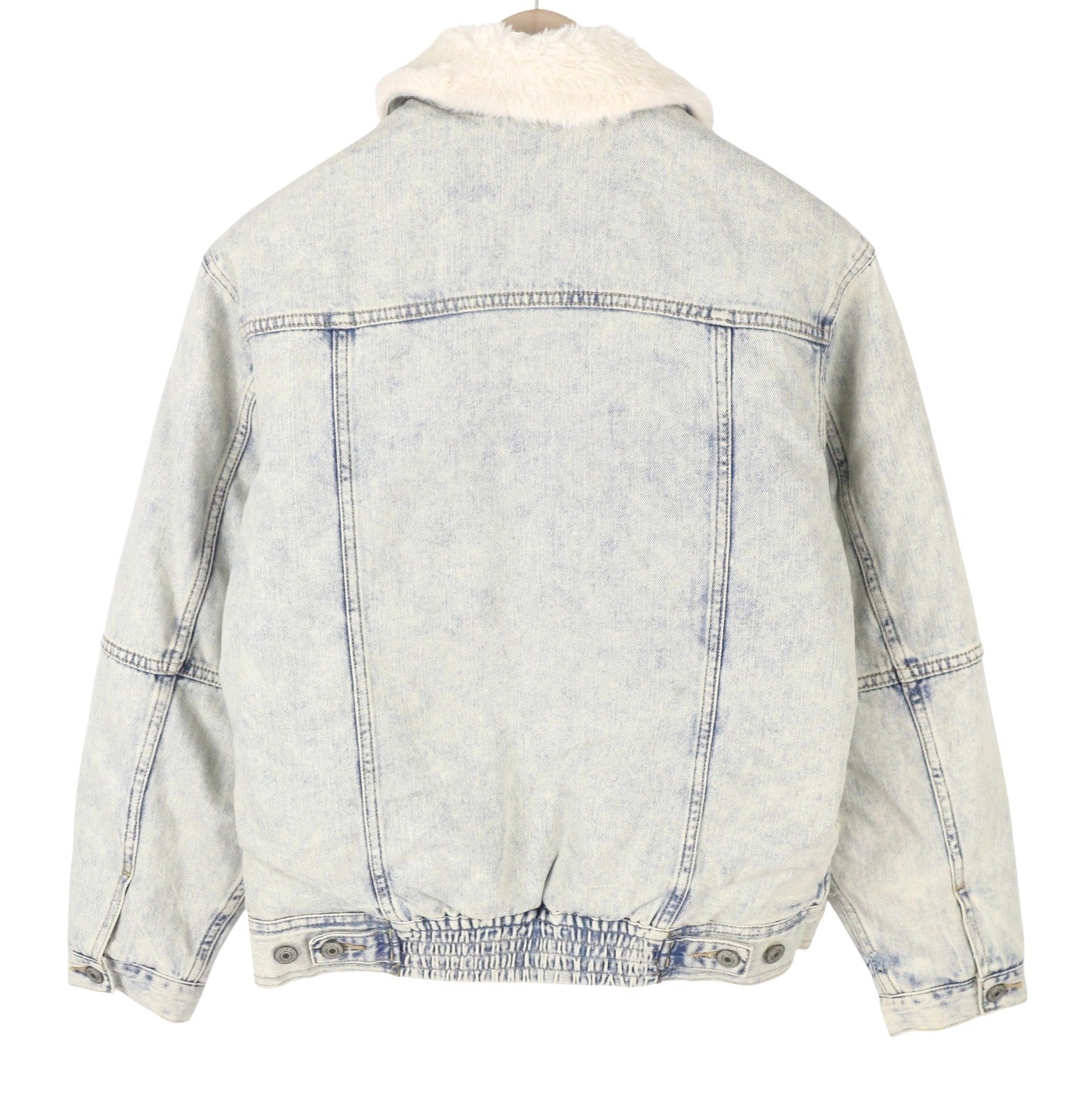 American Eagle Outfitters Women Jacketblue Faded Sherpa Lined Denim Trucker