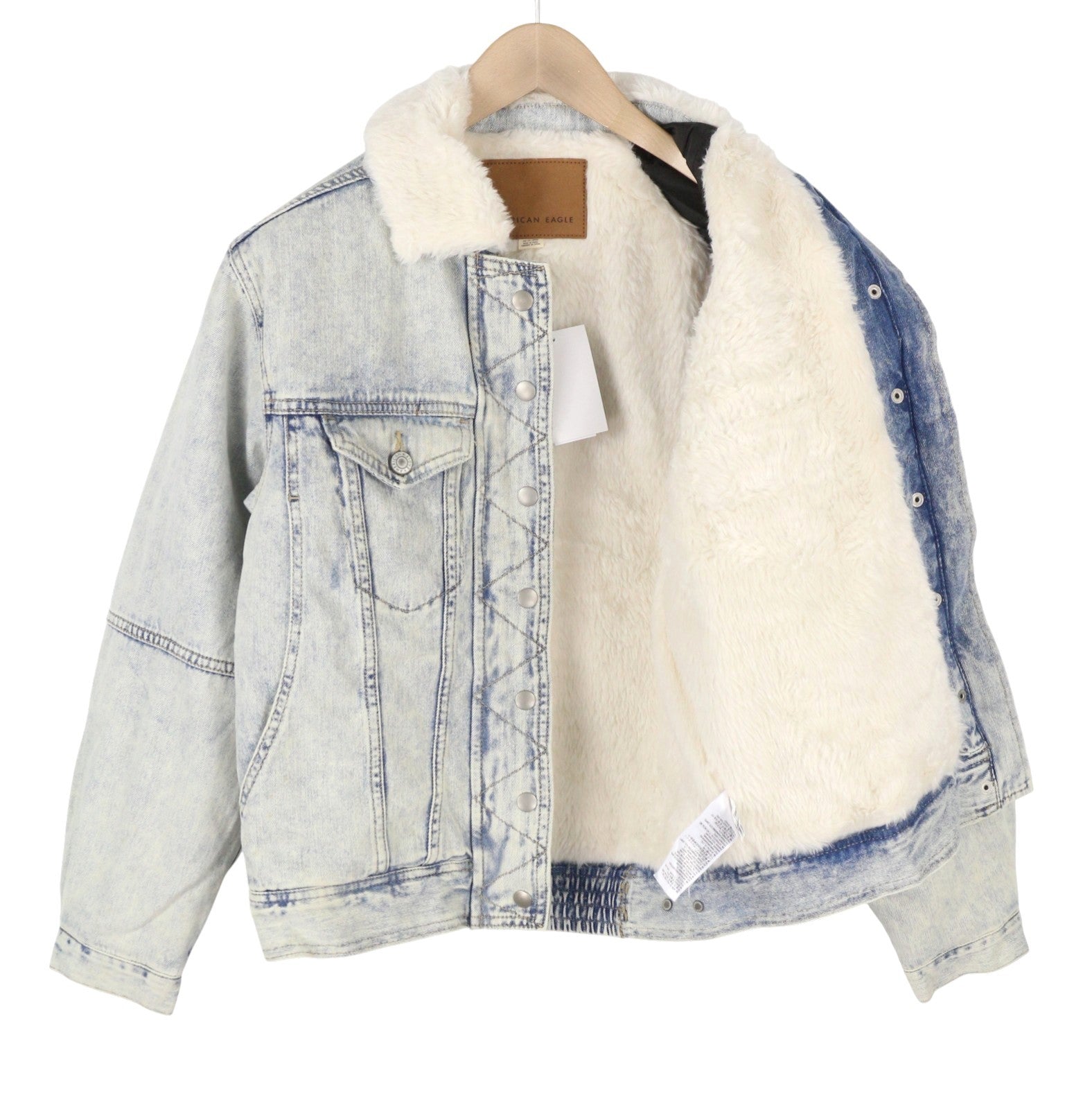 American Eagle Outfitters Women Jacketblue Faded Sherpa Lined Denim Trucker