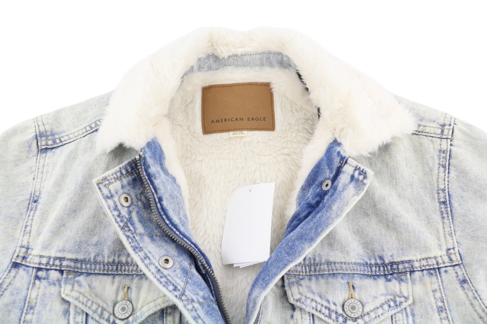 American Eagle Outfitters Women Jacketblue Faded Sherpa Lined Denim Trucker
