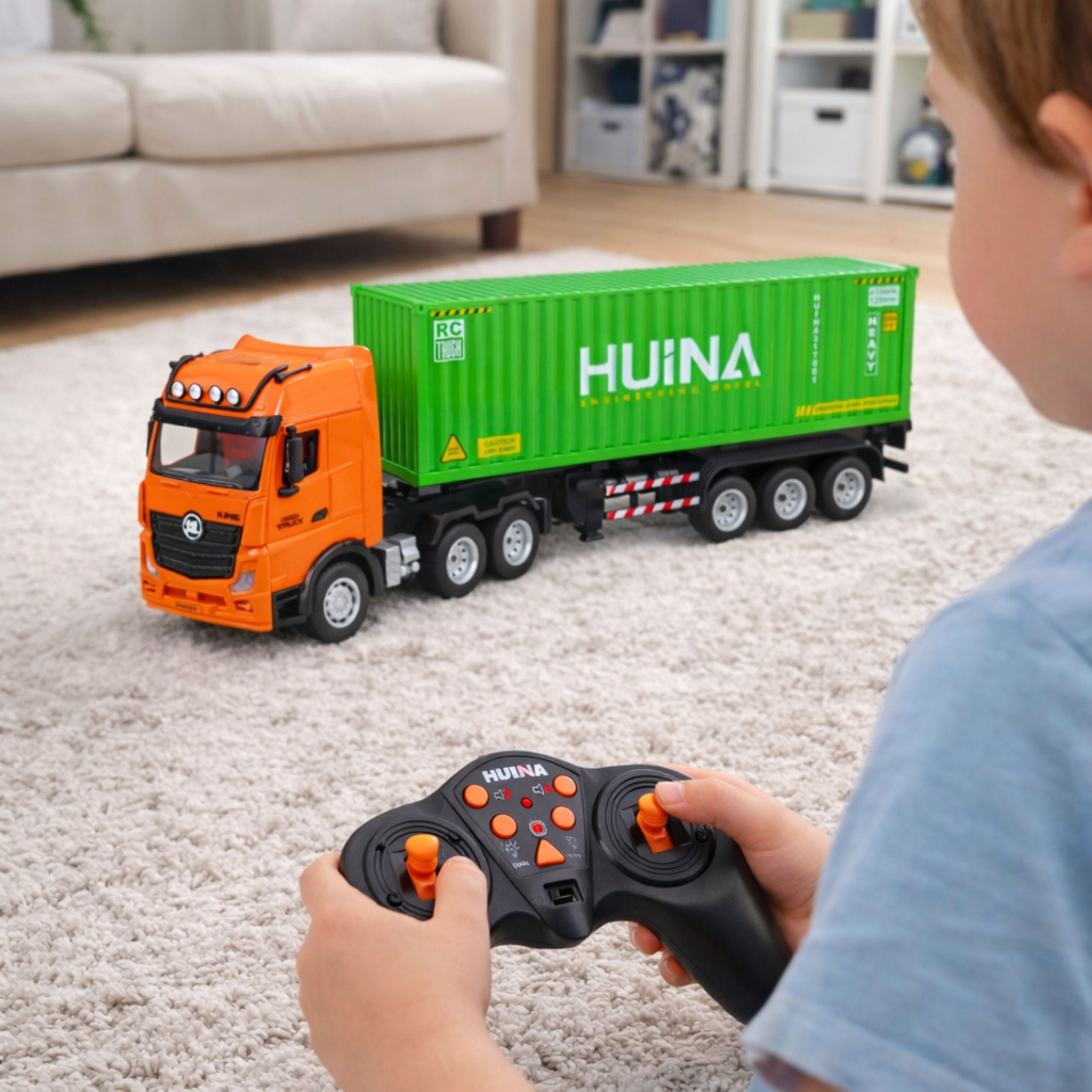 Rc Remote Control Truck With Container Huina Lights And Sounds 1:18