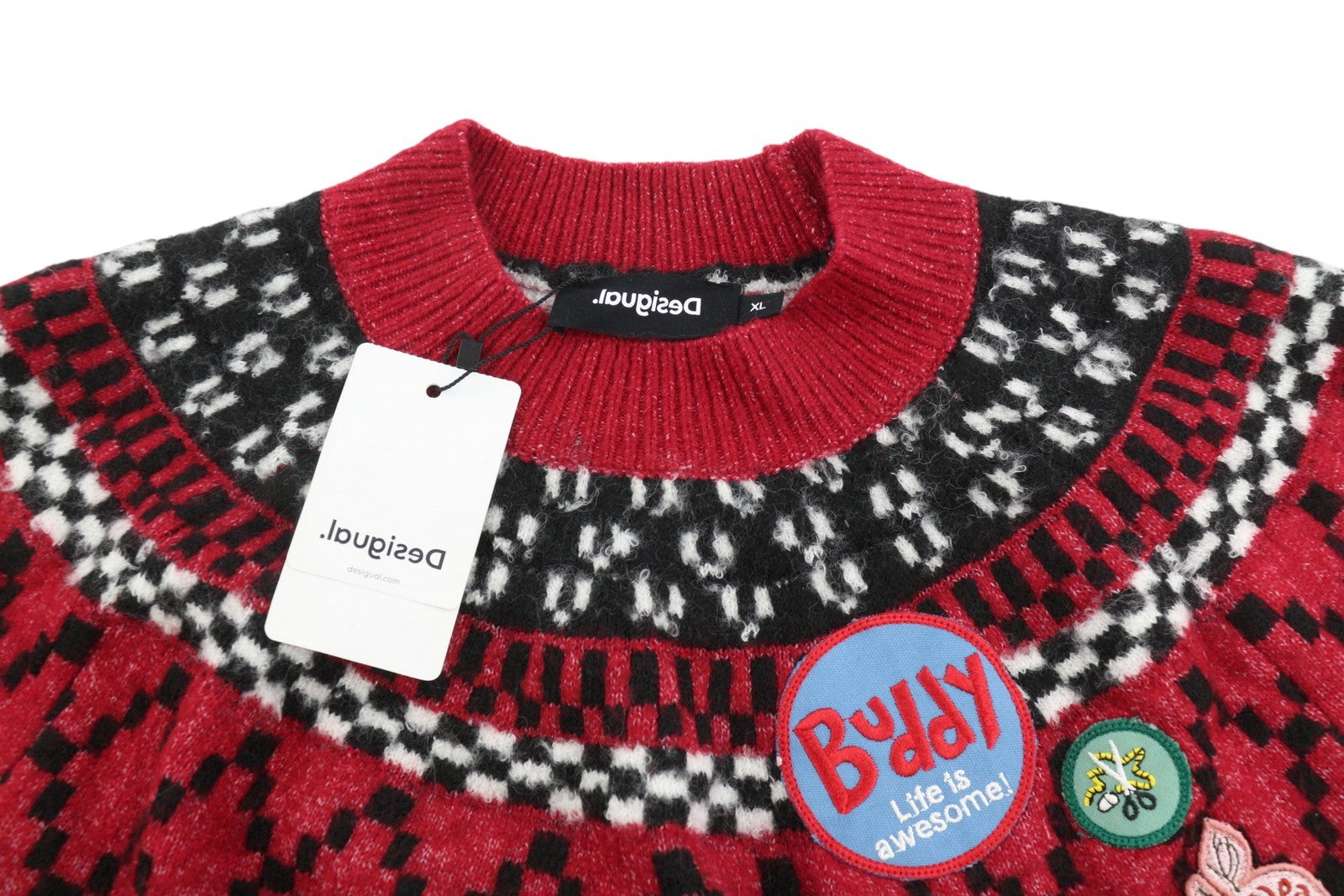Desigual Jers Buddy Women Jumperred Patterned Mock Neck Knit Pull On
