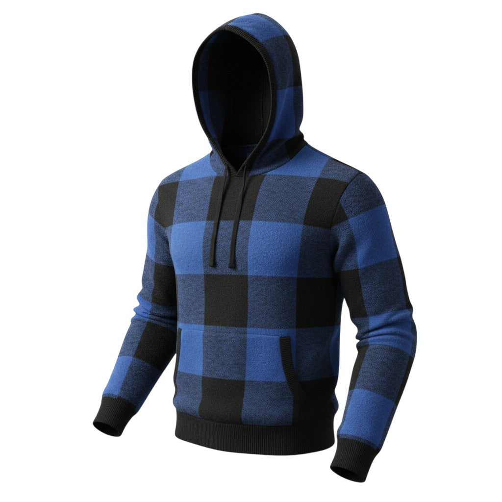 American Eagle Outfitters heren trui met blauwe ruit gebreide kangoeroezak