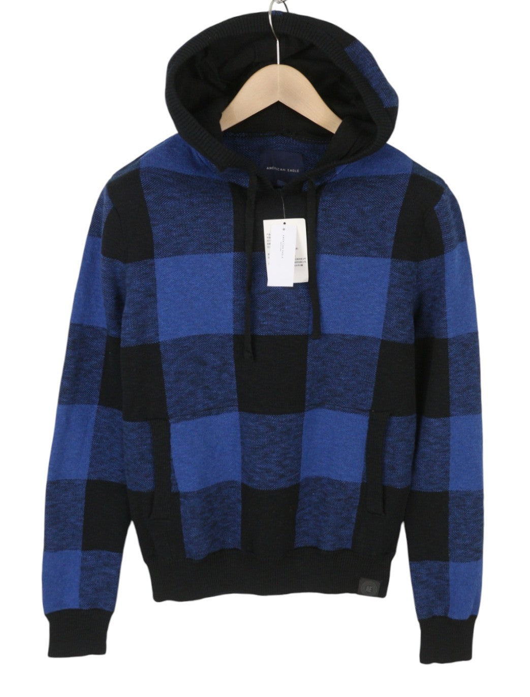 American Eagle Outfitters heren trui met blauwe ruit gebreide kangoeroezak