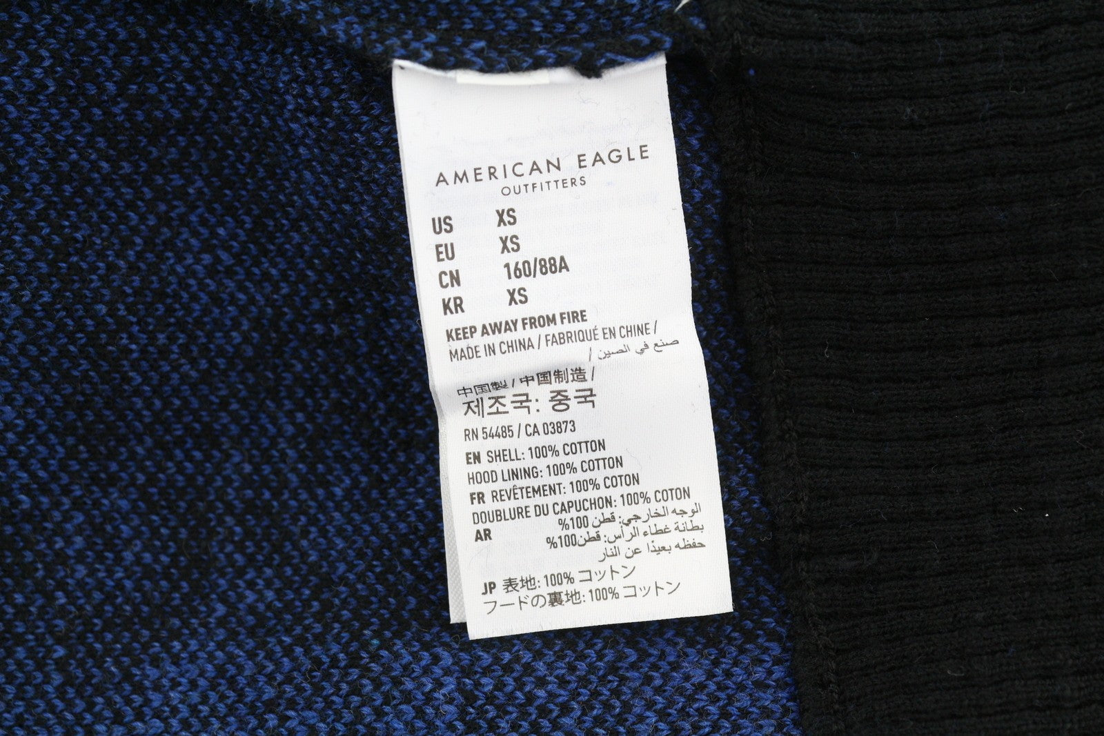 American Eagle Outfitters Men Jumperblue Check Knit Kangaroo Pocket Pull On