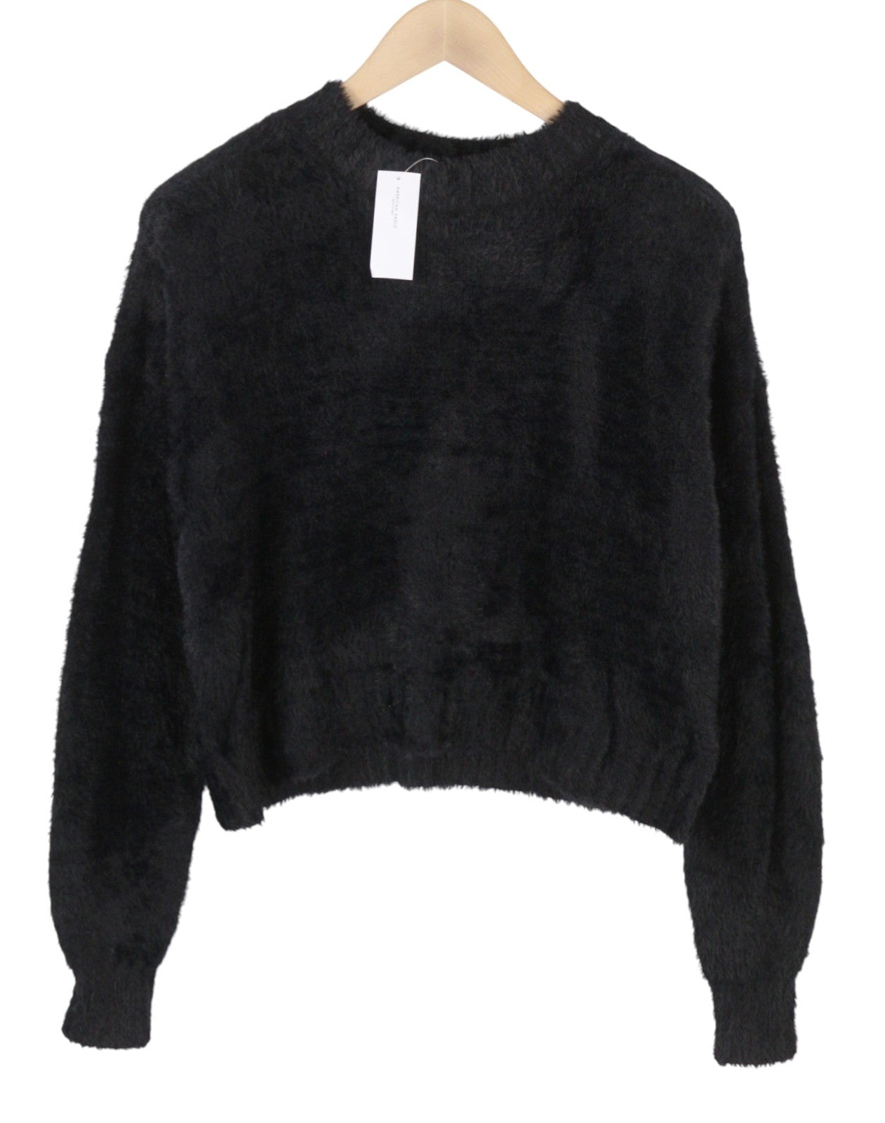 American Eagle Outfitters Women Jumperblack Fuzzy Knit Oversized Cropped
