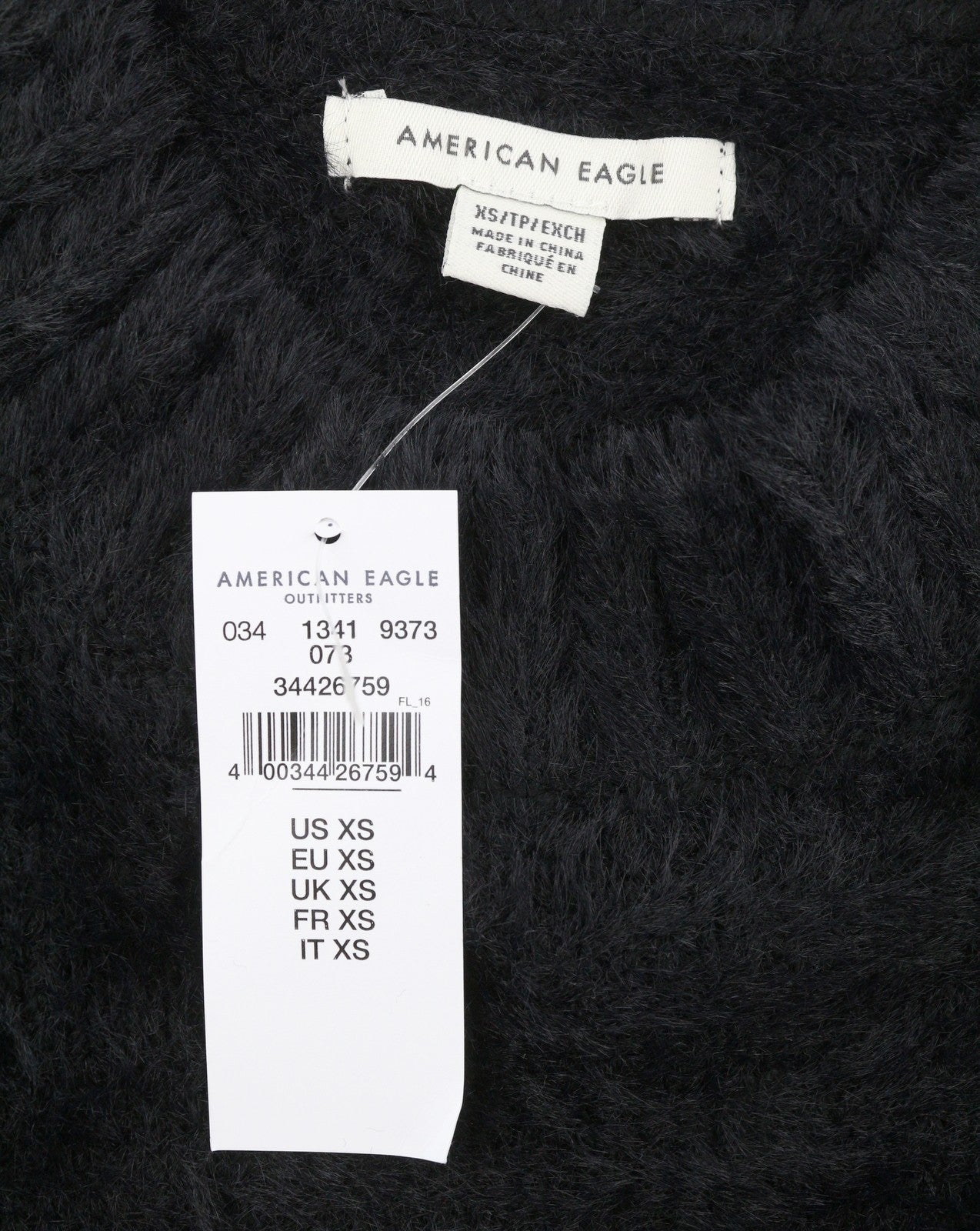American Eagle Outfitters Women Jumperblack Fuzzy Knit Oversized Cropped