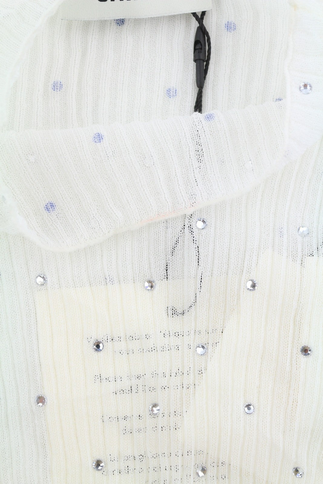 Sandro Dame Bluse 0white Sheer Transparent Rhinestones Langærmet
