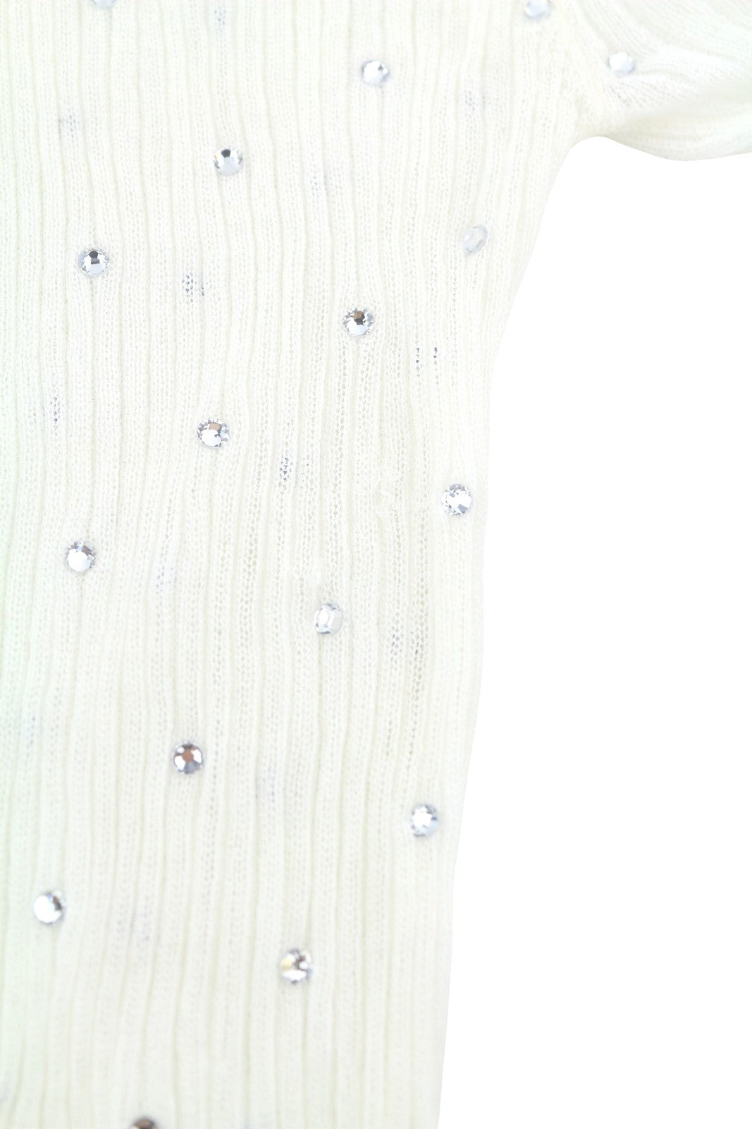 Sandro Dame Bluse 0white Sheer Transparent Rhinestones Langærmet