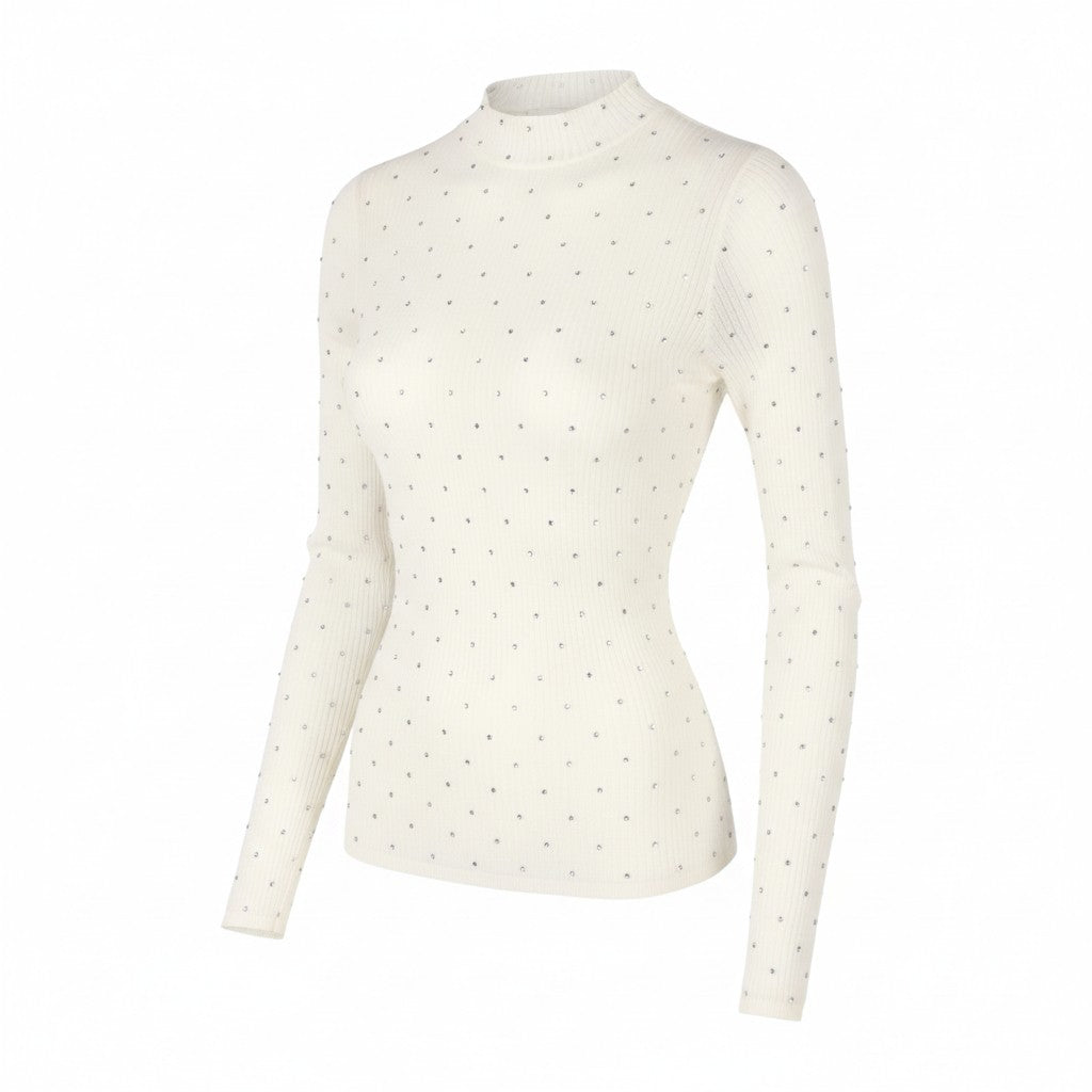 Sandro Dame Bluse 0white Sheer Transparent Rhinestones Langærmet