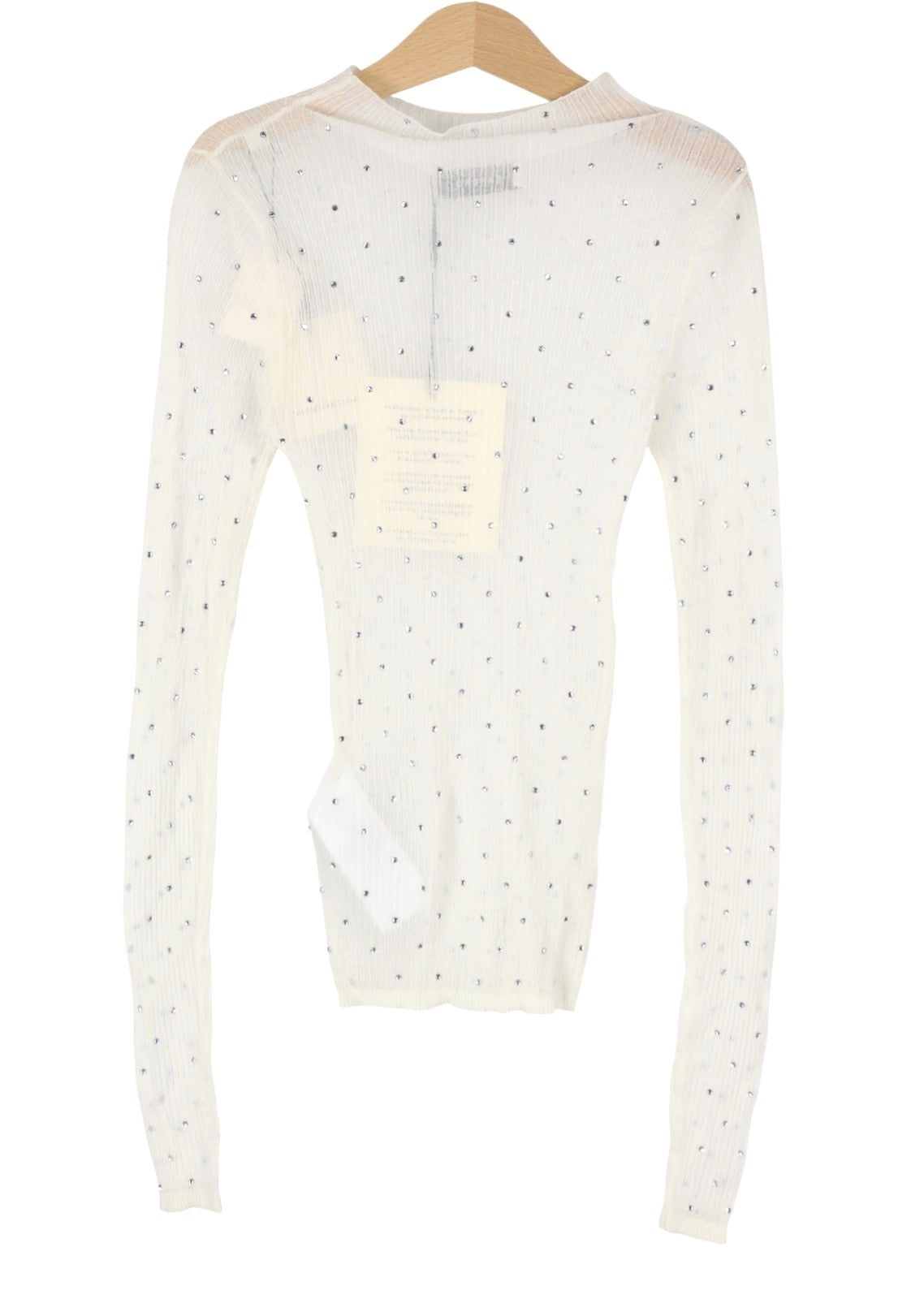 Sandro Dame Bluse 0white Sheer Transparent Rhinestones Langærmet