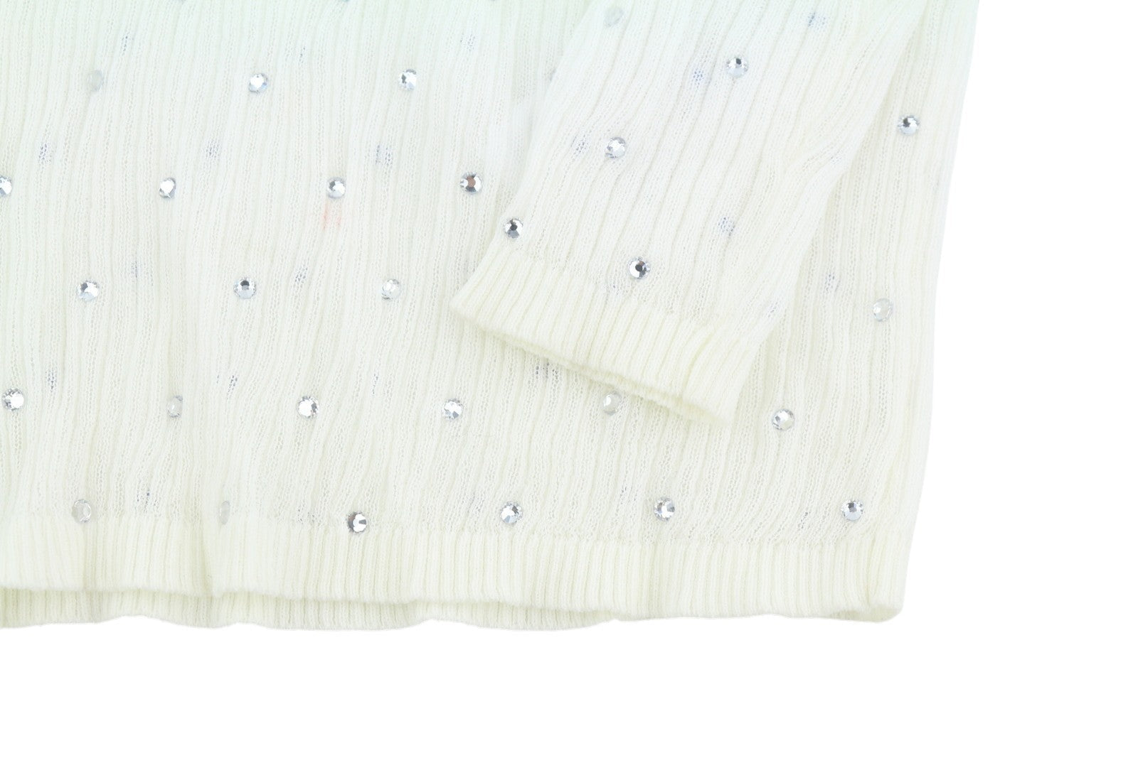 Sandro Dame Bluse 0white Sheer Transparent Rhinestones Langærmet