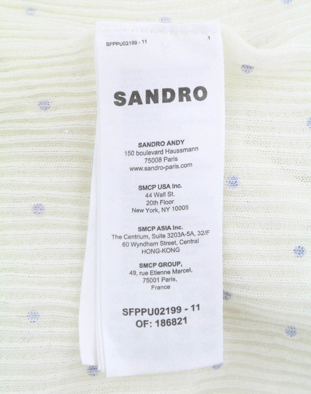 Sandro Dame Bluse 0white Sheer Transparent Rhinestones Langærmet