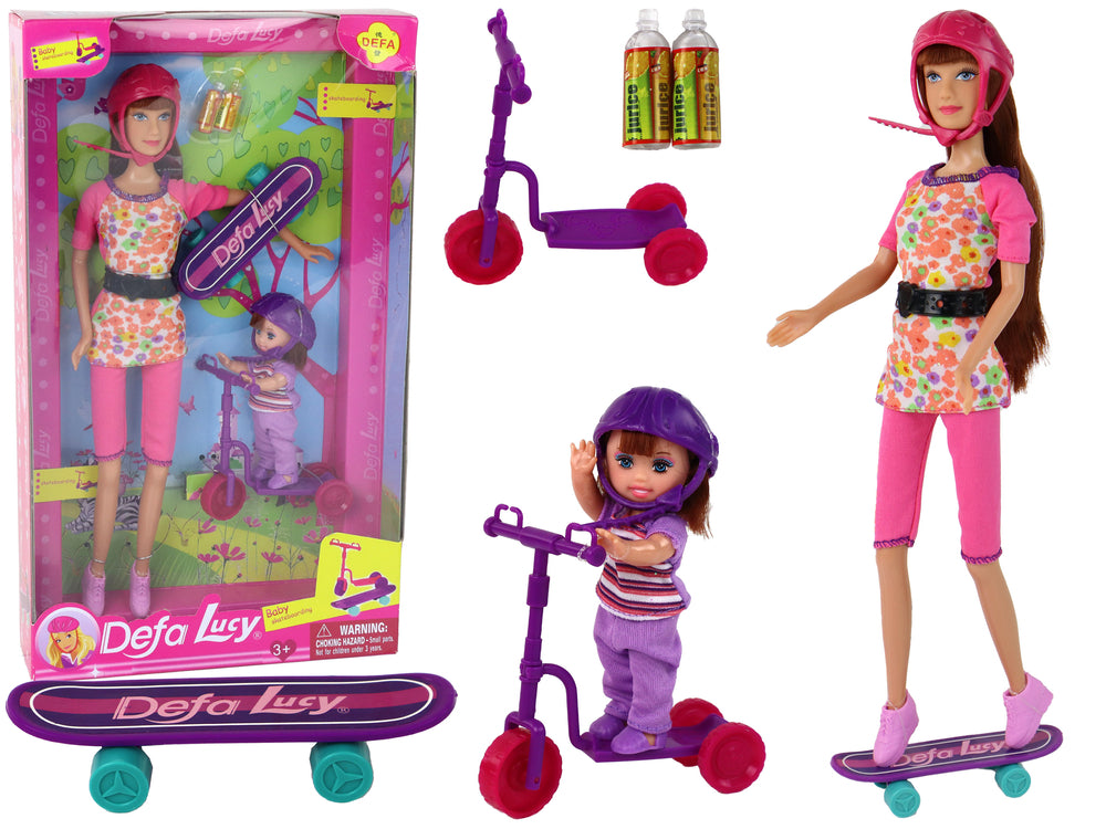 Lucy Doll Set Pink Scooter Skateboard Helmets