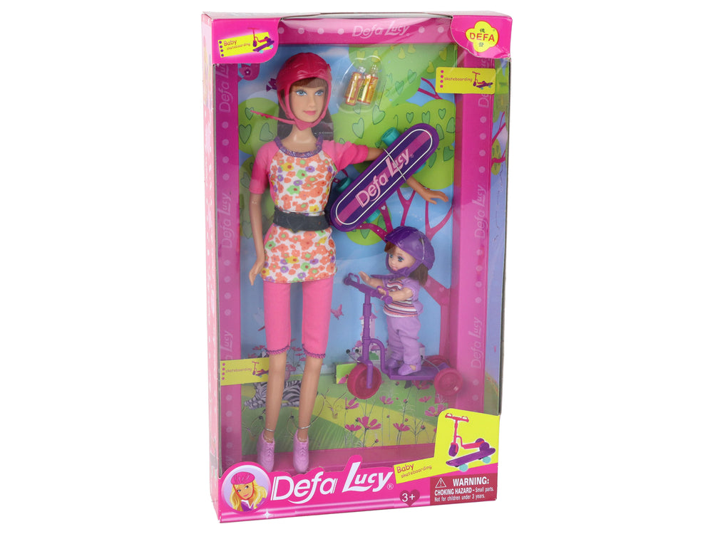 Lucy Doll Set Pink Scooter Skateboard Helmets