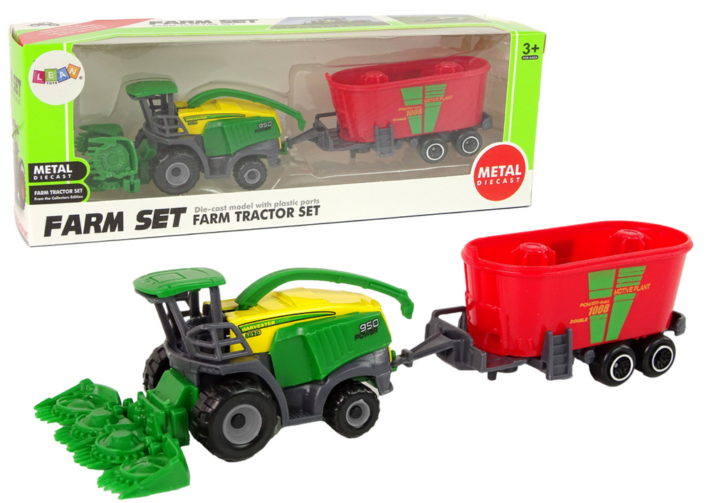 Harvester With Trailer Agricultural Machine Green Red