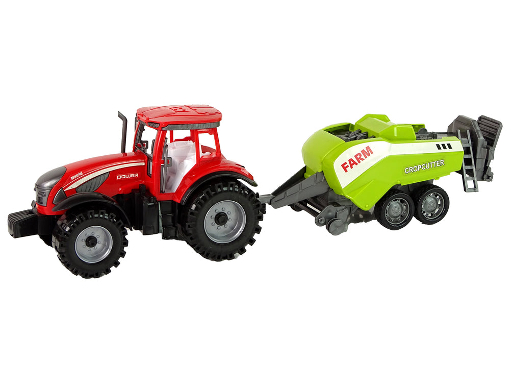 Red Farm Tractor With Green Seeder Friction Drive